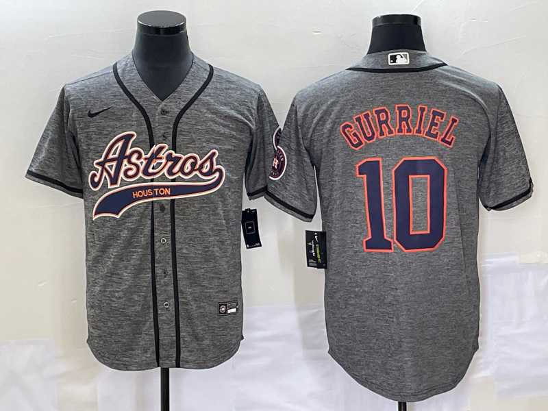 Men%27s Houston Astros #10 Yuli Gurriel Grey Gridiron Cool Base Stitched Jersey->houston astros->MLB Jersey